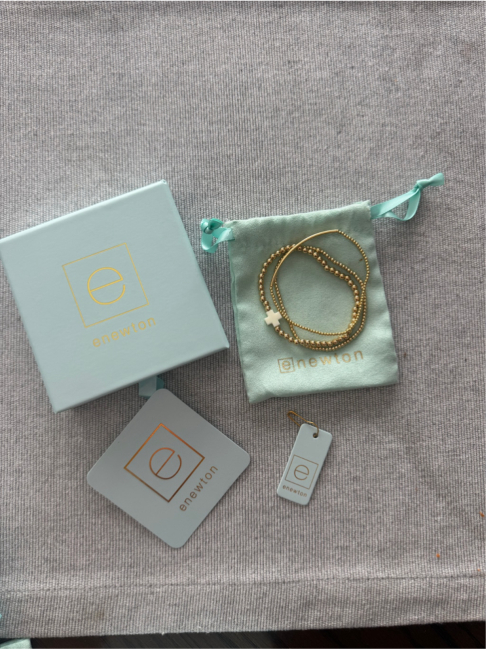 eNewton Gold Beaded White Cross Bracelet 3-Piece Stack Set